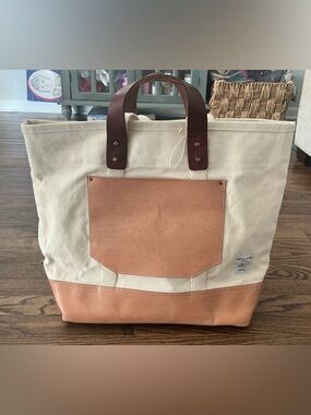 Immodest Cotton Canvas and Leather Tote Bag in Tan and Cream